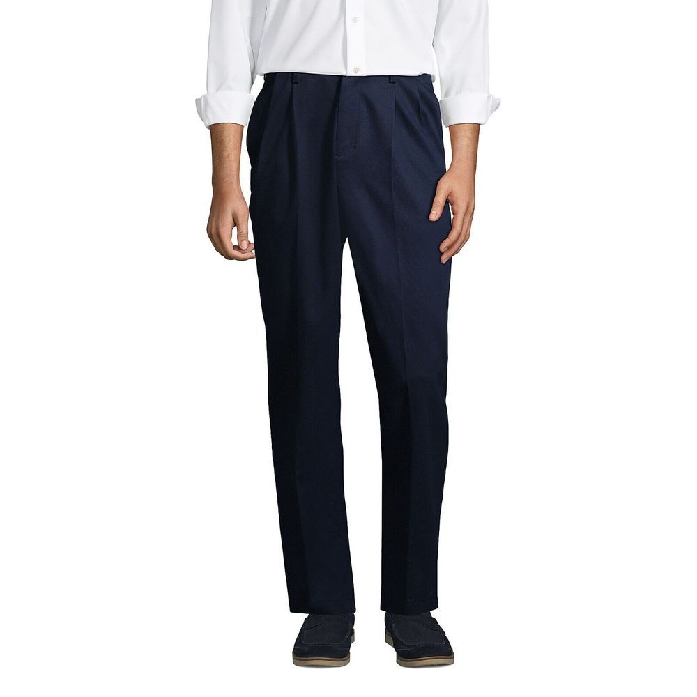 Lands' End Mens Traditional Fit Pleated No Iron Chino‎ Pants Navy Size 40x35